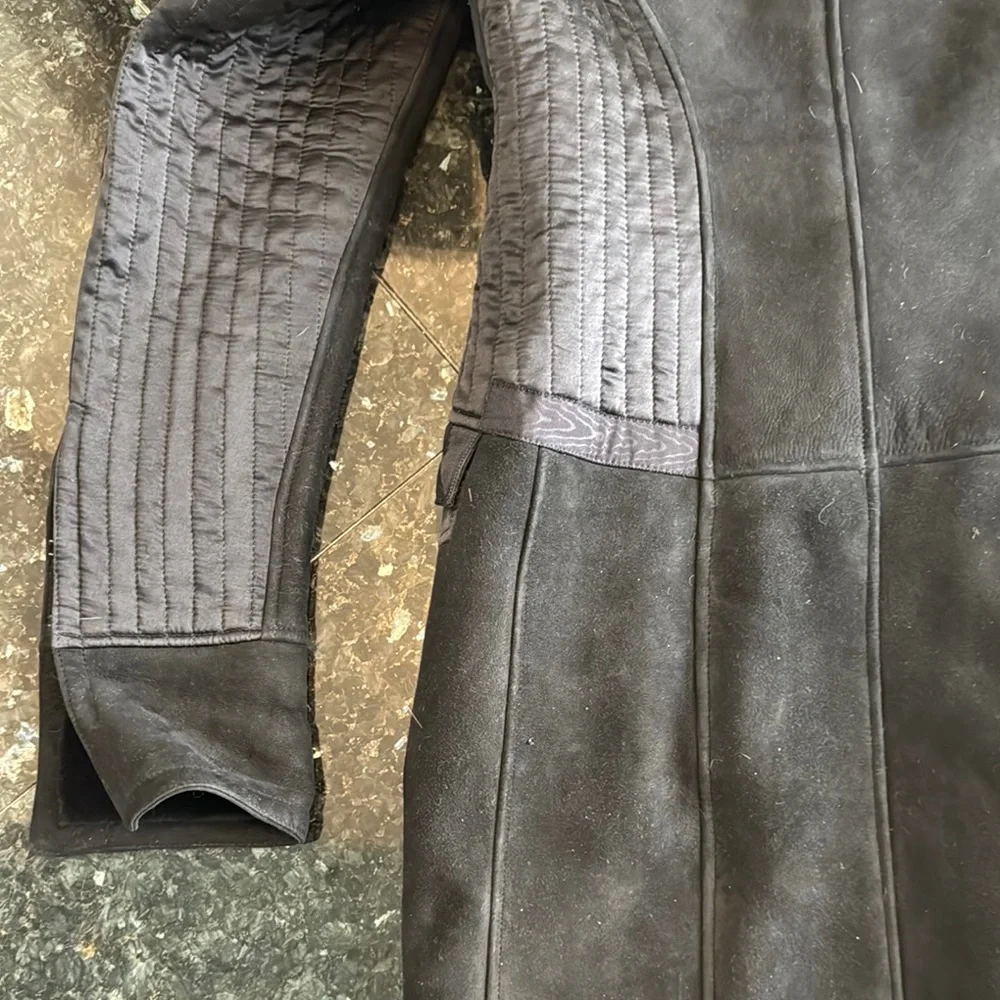 Roberto Cavalli Shearling Suede Black Fox Fur-Trimmed Women's Coat Size 48 - Picture 13 of 13